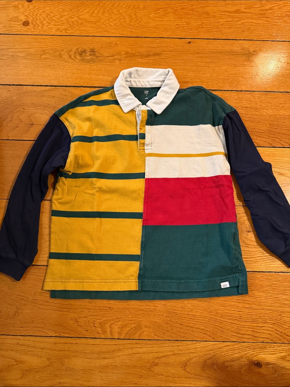 Yeezy Men's Multicolor Striped Rugby Polo - Yellow, Green, Red, Navy